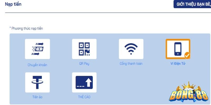 Cách nạp tiền vào tài khoản Bong88